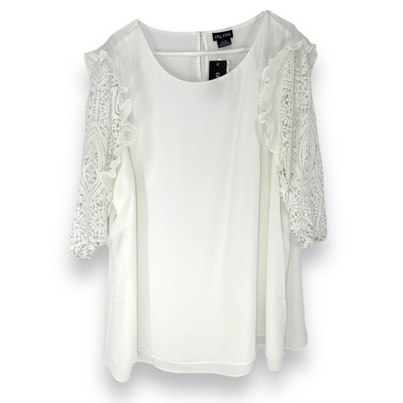 City Chic Top Lace Breeze Blouse Lace Arms White Women's Size XL (22) NWT - Picture 3 of 8